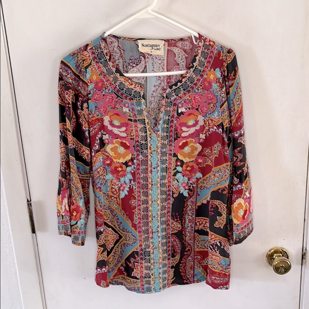 Savanna Jane multicolor paisley tunic with embroidery Size Medium